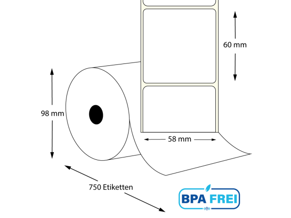 Thermo Etikettenrollen 58x60 mm 11.250 Etiketten (S)