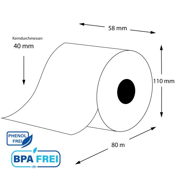 Linerless Thermo-TOP Etikettenrollen 58mm x 80m x 40