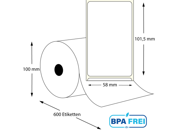 Thermo Etikettenrollen 58x100 mm 3.000 Etiketten (XS)