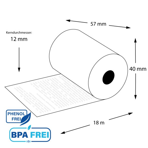 Kurze EC-Rollen phenolfrei 57 x 18m x 12 mit SEPA-Text (20 Rollen)