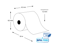 Thermorollen phenolfrei 62mm x 50m x 12mm - 48gr (50 Rollen)