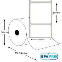 Thermo Etikettenrollen 58x60 mm