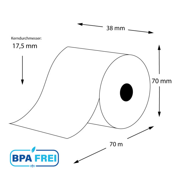 Thermorollen BPA-frei 38 x 70m x 17,5 (50 Rollen)