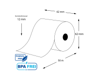 Thermorollen phenolfrei 62mm x 50m x 12mm - 55gr (50 Rollen)