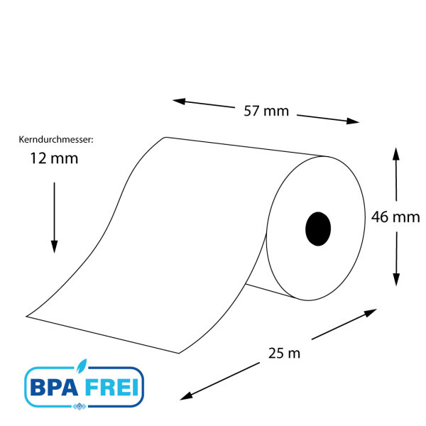 Thermorollen BPA-frei 57 x 25m x 12 (50 Rollen)