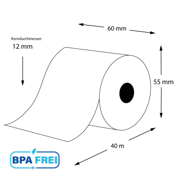 Thermorollen für Kassen BPA-frei 60 x 40m x 12 (50 Rollen)