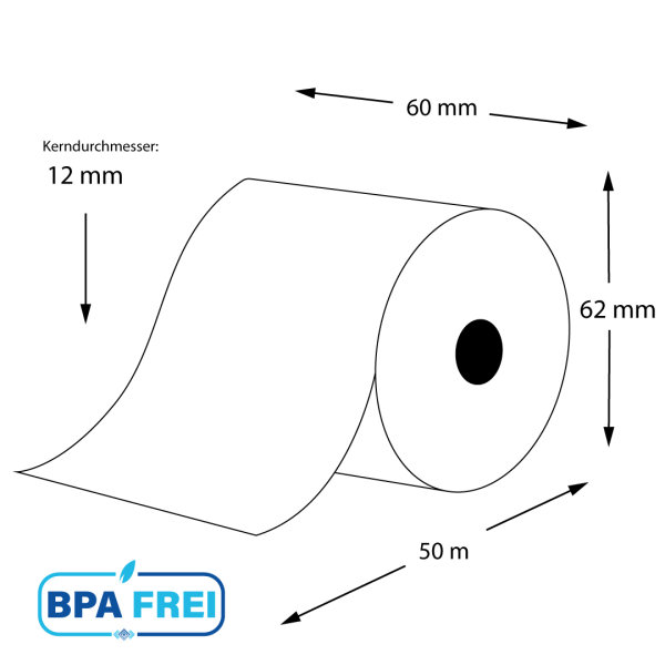 Thermorollen für Kassen BPA-frei 60 x 50m x 12 (50 Rollen)