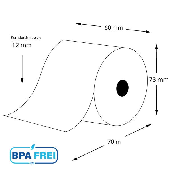 Thermorollen für Kassen BPA-frei 60 x 70m x 12 (50 Rollen)