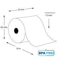 Thermorollen für Kassen BPA-frei 62 x 50m x 12 (50...