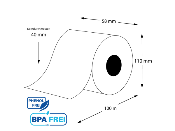 Linerless Thermo-TOP Etikettenrollen 58mm x 100m x 40 (18 Rollen)