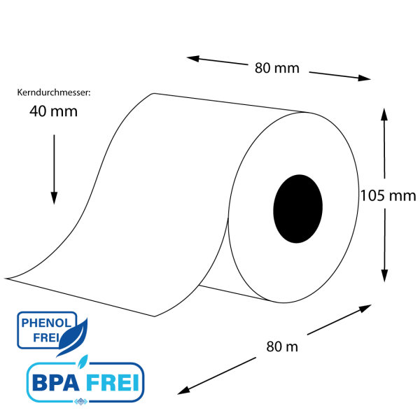 Linerless Thermo-TOP Etikettenrollen 80mm x 80m x 40 (20 Rollen)