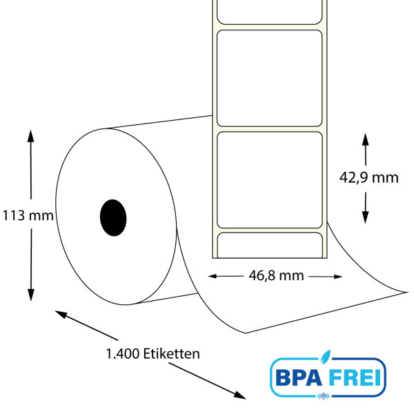 Thermo-Etikettenrollen 46,8 x 42,9 mm (Hülse: 40 mm) für Mettler Toledo u.a.