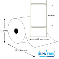 Thermo-Etikettenrollen 46,8 x 62 mm (Hülse: 40 mm)...