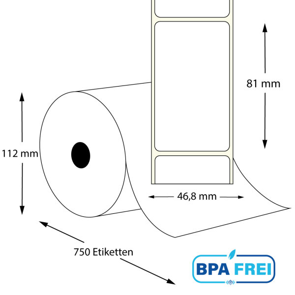 Thermo-Etikettenrollen 46,8 x 81 mm (Hülse: 40 mm) für Mettler Toledo u.a.