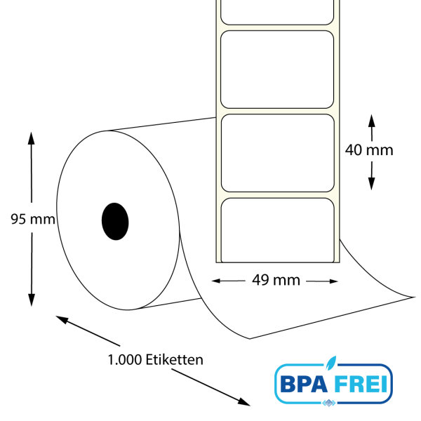 Thermo-Etikettenrollen 49 x 40 mm (Hülse: 40 mm) für Avery Berkel u.a.