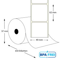 Thermo-Etikettenrollen 49 x 62 mm (Hülse: 40 mm)...