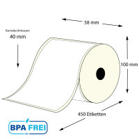 Thermo-Etikettenrollen 58 x 101,5 mm (Hülse: 40 mm)...