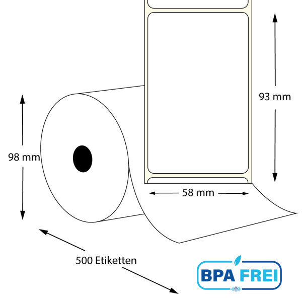 Thermo-Etikettenrollen 58 x 93 mm (Hülse: 40 mm) für Mettler Toledo und Bizerba