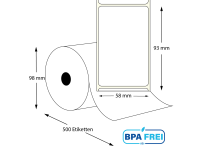 Thermo-Etikettenrollen 58 x 93 mm (Hülse: 40 mm)...