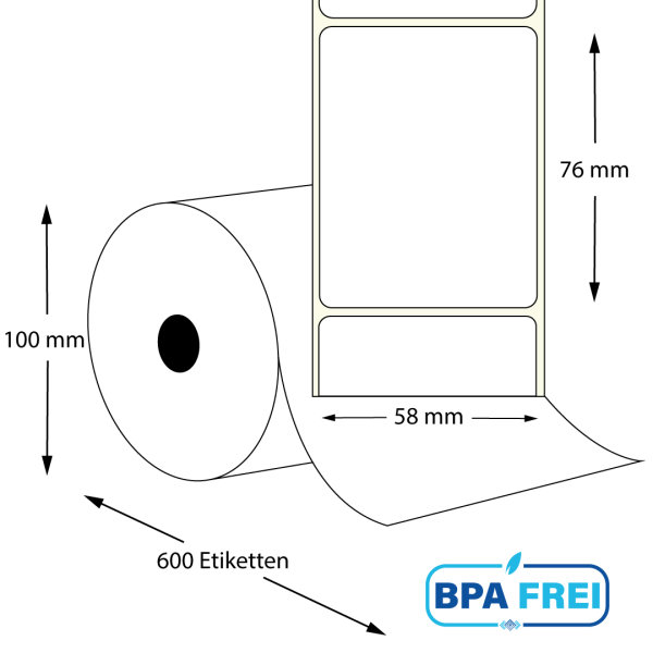 Thermo-Etikettenrollen 58 x 76 mm (Hülse: 40 mm) für Mettler Toledo und Bizerba