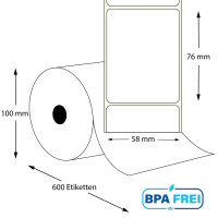 Thermo-Etikettenrollen 58 x 76 mm (Hülse: 40 mm)...