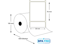 Thermo-Etikettenrollen 58 x 76 mm (Hülse: 40 mm)...