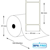 Thermo-Etikettenrollen 49 x 82 mm (Hülse: 40 mm)...