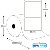 Thermo-Etikettenrollen 58 x 53 mm (Hülse: 40 mm)...