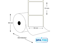 Thermo-Etikettenrollen 58 x 53 mm (Hülse: 40 mm)...