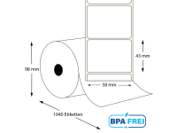 Thermo-Etikettenrollen 58 x 43 mm (Hülse: 40 mm)...